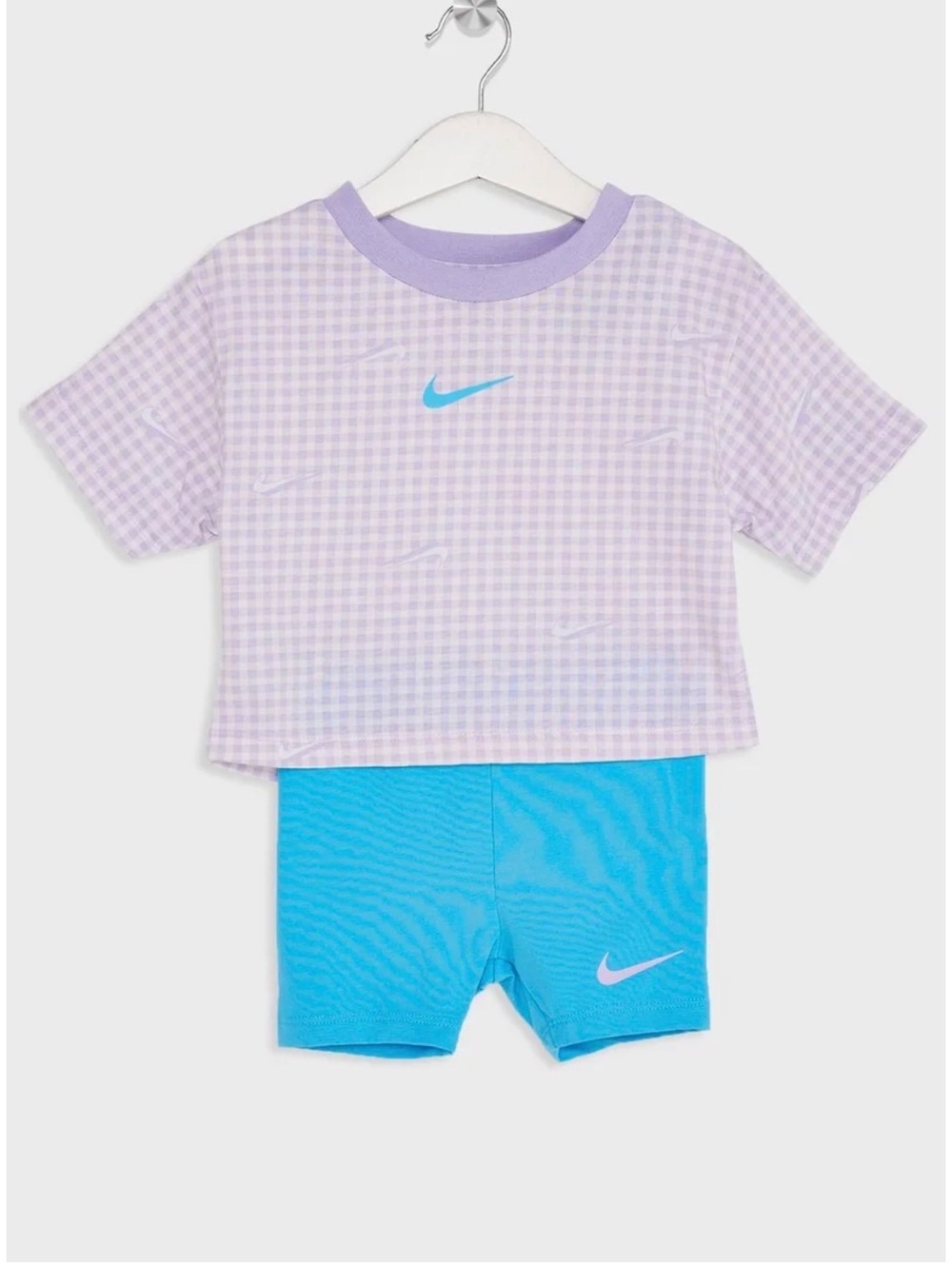 Nike Toddler Outfit Set | 2T | Gingham Logo Tee & Blue Shorts